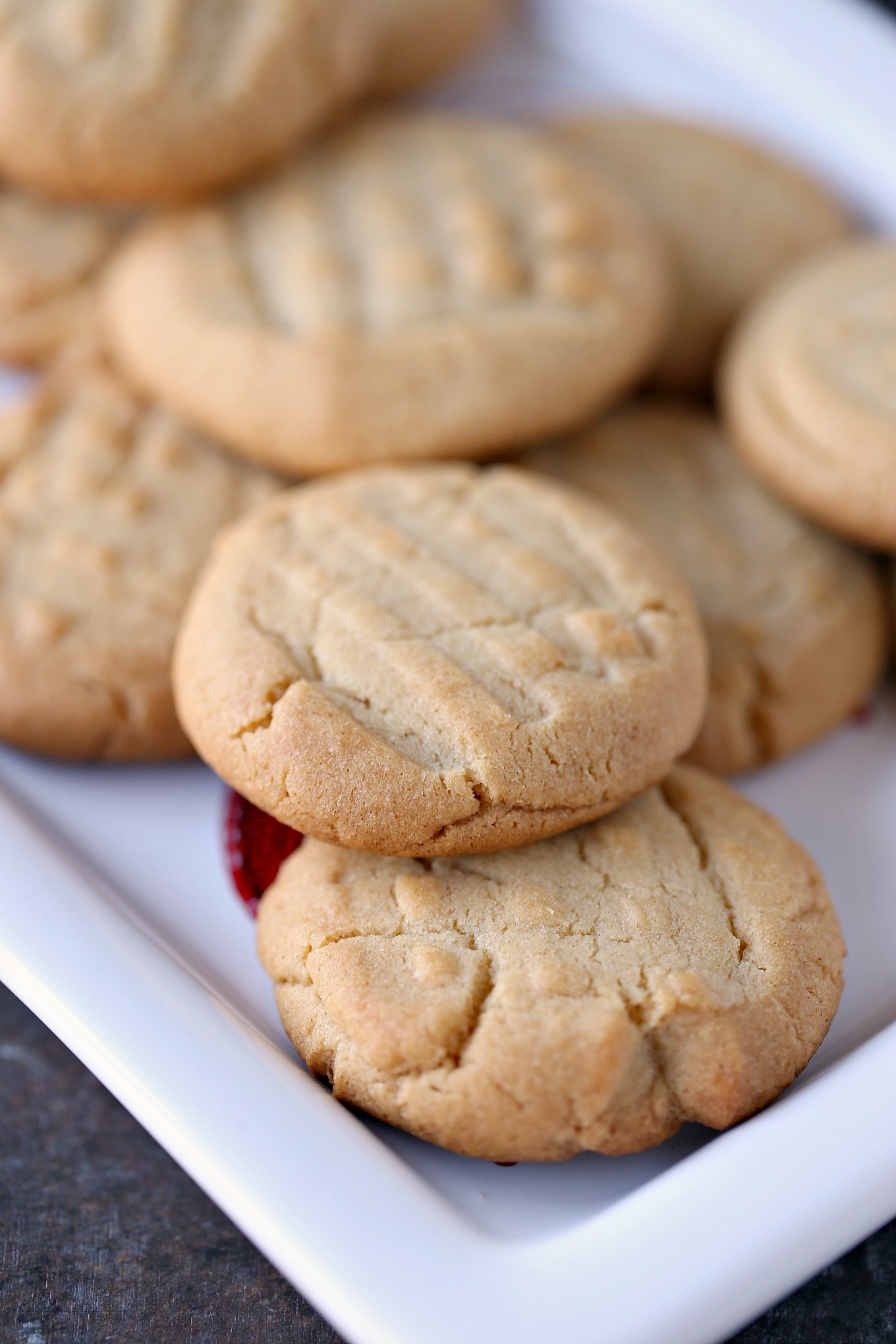 peanut butter cookies on a white platter