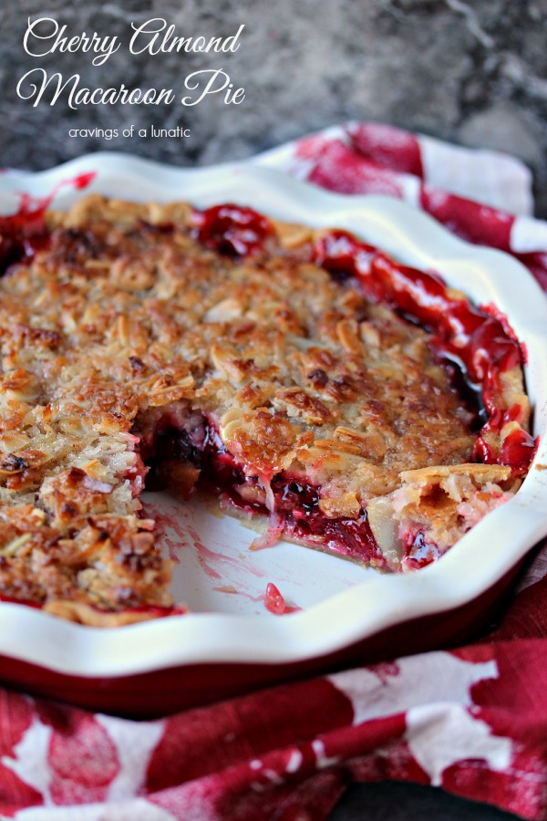 Cherry Almond Macaroon Pie with a slice removed