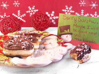 Peppermint Eclairs served on a holiday platter
