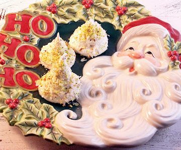 Pistachio Coconut Meringues on a Santa plate