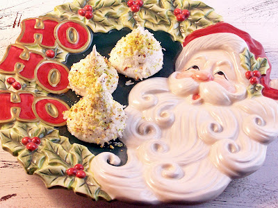 Pistachio Coconut Meringues on a Santa plate