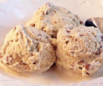 Butter Pecan Ice Cream in a white bowl