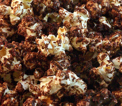 close up image of chocolate cake popcorn