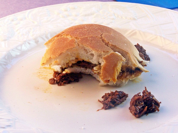 Mini Pulled Beef and Shallot Sandwiches on a white plate
