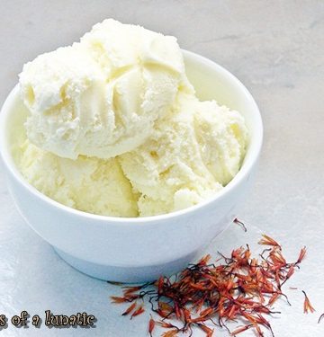 Saffron Ice Cream served in a white bowl