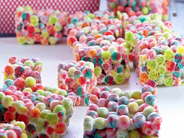 Trix Krispies from cravingsofalunatic.com- Super easy to make cereal treats made with Trix Cereal. Your family and friends will love these. Simple, quick and incredibly tasty. Not to mention they are just seriously eye catching!