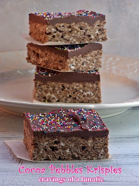 Cocoa Pebbles Krispies are the perfect snack or dessert!