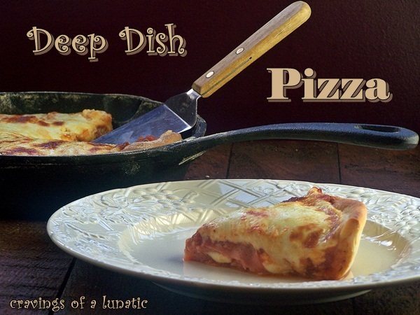 Deep dish pizza being served