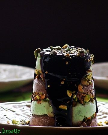 Pistachio Chocolate Frozen Mousse | Cravings of a Lunatic | Super easy to make. Uses jello pudding for the layers!