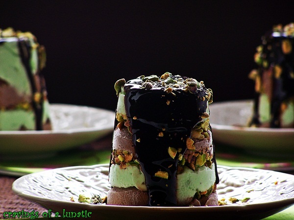 Pistachio Chocolate Frozen Mousse | Cravings of a Lunatic | Super easy to make. Uses jello pudding for the layers!