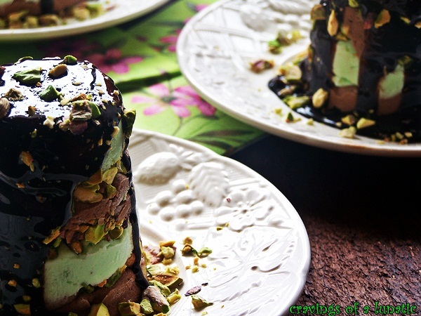 Pistachio Chocolate Frozen Mousse | Cravings of a Lunatic | Super easy to make. Uses jello for the layers!