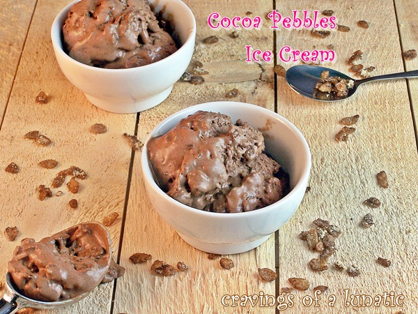Cocoa Pebbles Ice Cream served in white bowls