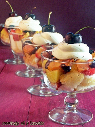 Grilled Stone Fruit Shortcakes in mini trifle dishes