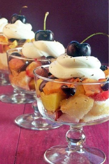 Grilled Stone Fruit Shortcakes served in mini trifle dishes