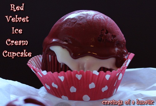 Red Velvet Ice Cream atop a Red Velvet Cupcake