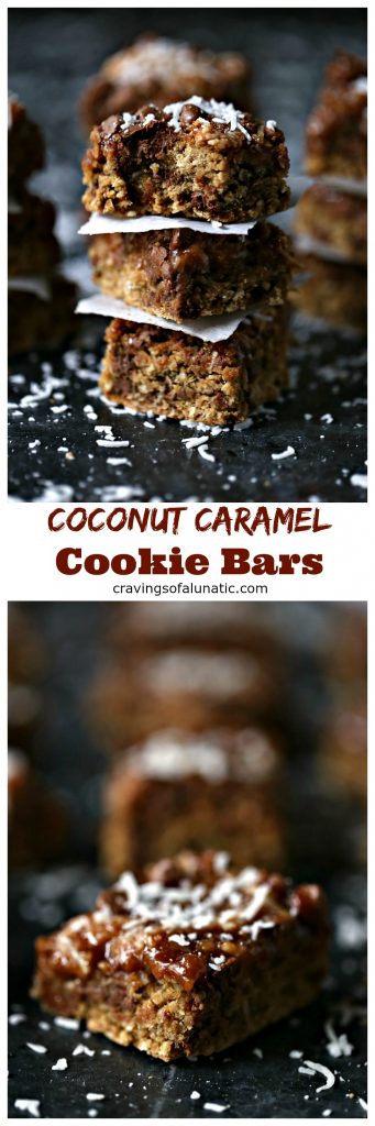 These Coconut Caramel Cookie Bars are incredibly easy to make but hard to resist. Layers of cookie dough, caramel, chocolate and coconut. Absolutely delicious!