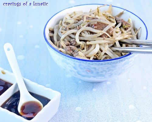 Beef and Bean Sprout Stir-fry in a bowl