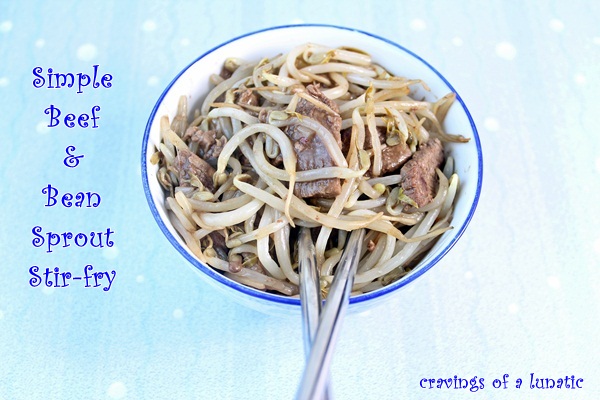 Beef and Bean Sprout Stir Fry in a bowl