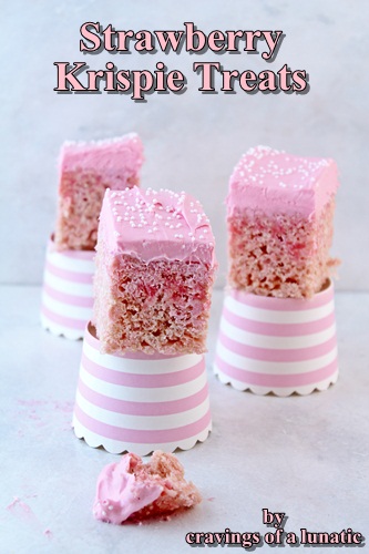 pink krispie treats stacked on pink cups
