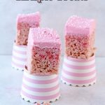 Strawberry Krispies with Pink Frosting sliced and on pink cups