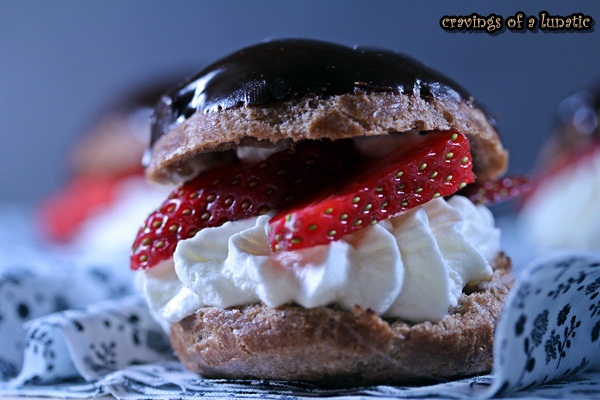 Chocolate Cream Puffs with Whipped Cream & Strawberries by Cravings of a Lunatic