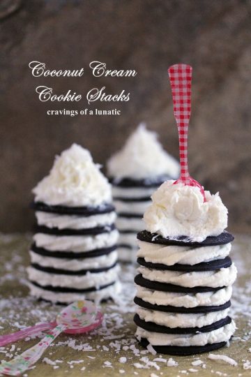 Recipe for Coconut Cream Cookie Stacks. Super easy to make and absolutely delightful to serve to guests! - cravingsofalunatic.com