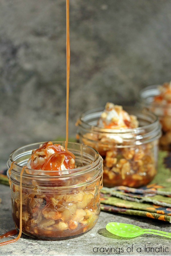 Fried Apples with Apple Caramel Sauce served in mason jars