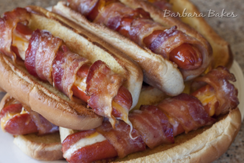 Bacon Wrapped Cheese Hot Dogs 