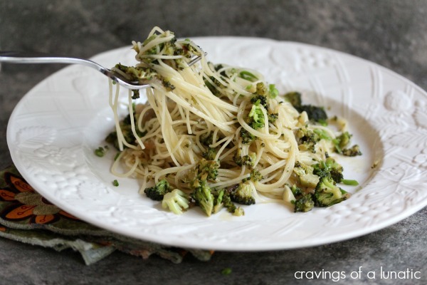 Angel Hair Pasta with Shallots, Garlic, Broccoli and Lemon from cravingsofalunatic.com- Simple, quick and perfect for any weekday supper. This Angel Hair Pasta is topped with a shallot, garlic, broccoli and lemon sauce. Light yet tasty, you must try this one! (@CravingsLunatic)