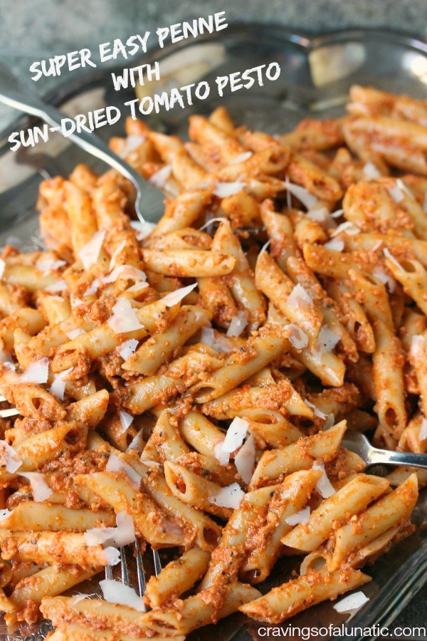 Penne with Sun-Dried Tomato Pesto from cravingsofalunatic.com- This pasta is simple to make yet packed with flavour. Quick, tasty and sure to be a hit with family and friends! (@CravingsLunatic)