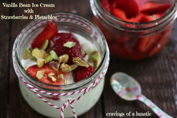 Vanilla Bean Ice Cream with Strawberry Topping and Pistachios by Cravings of a Lunatic