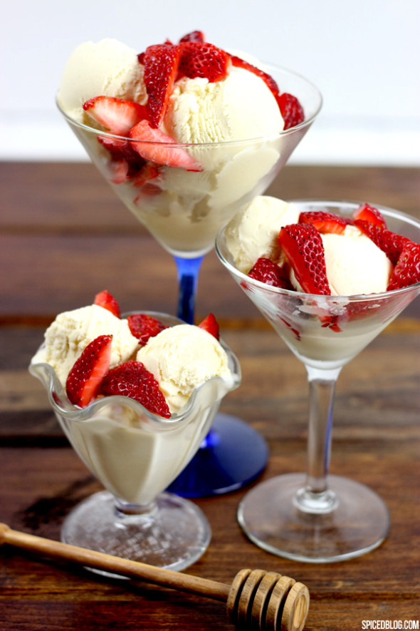 Honey Ice Cream with Fresh Strawberries by Spiced Blog