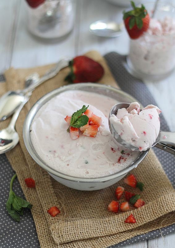 Roasted Strawberry Mint Ice Cream by Running to the Kitchen