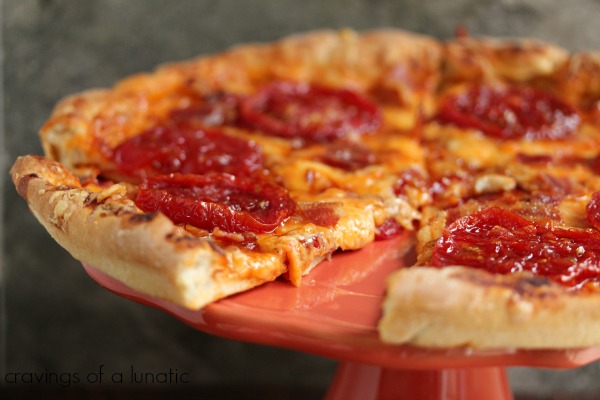 Candied Tomato and Candied Bacon Pizza | Cravings of a Lunatic | #tomato #candiedtomato #bacon #candied bacon #pizza