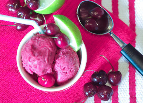 Cherry Lime Rickey Sorbet by The Girl in the Little Red Kitchen