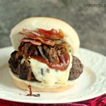 Grilled Burger with Caramelized Onions, Mozzarella and Bacon #baconmonth