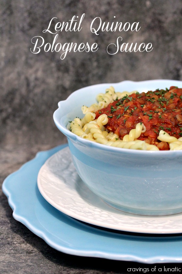 Lentil Quinoa Bolognese Sauce | Cravings of a Lunatic | Vegan version of bolognese sauce that is both hearty and delicious.