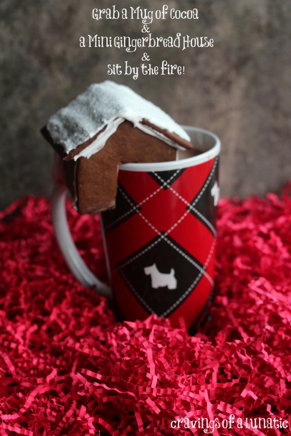 Mini Gingerbread House Hot Chocolate Mug Perch on a red, white and black mug