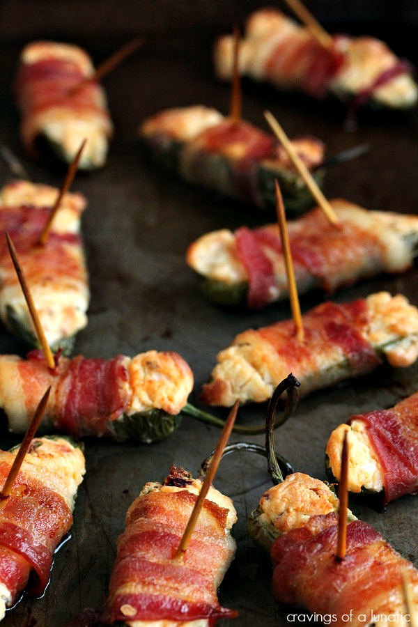 Jalapeno Bacon Poppers | Cravings of a Lunatic | Jalapeno Poppers wrapped in bacon with a little extra kick of adobo and smoked paprika.