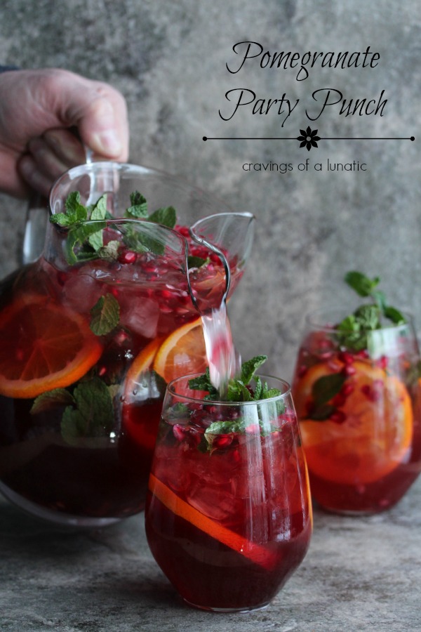 Pomegranate Party Punch from cravingsofalunatic.com- Perfect for parties, you can spike one batch and leave the other unspiked. (@CravingsLunatic)