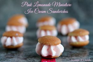 Pink Lemonade Miniature Ice Cream Sandwiches | Cravings of a Lunatic | Super tiny Nilla Wafers filled with pink lemonade cheesecake filling! Super cute and tiny!