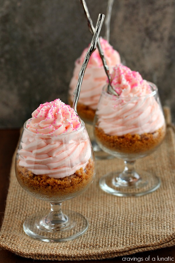 Pink Lemonade No Bake Cheesecake Parfaits from cravingsofalunatic.com- Super easy to make and absolutely scrumptious to devour. (@CravingsLunatic) 