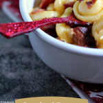 Smoked Bacon Mac and Cheese in a white bowl.