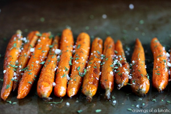 Balsamic Roasted Baby Carrots baked on a cookie sheet