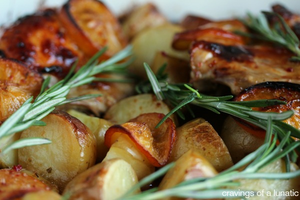 Chicken and Potato Bake with Meyer Lemons with fresh rosemary