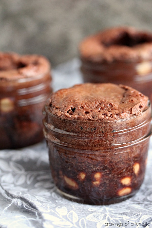 Baked Fudge with Peanut Butter Cups served in mason jars