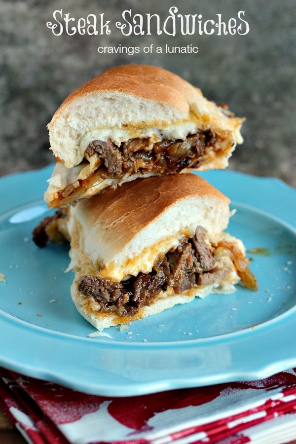 Steak Sandwich | Amazing steak sandwich layered with caramelized onions, mozzarella cheese and barbecue sauce.