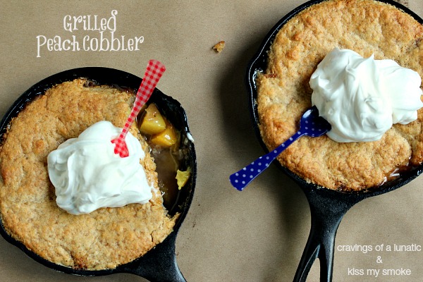 Grilled Peaches and Cream Cobbler from cravingsofalunatic.com- Fresh peaches combined with a cream-based cobbler topping, with fresh whipped cream piled on top for a rustic grilled dessert!