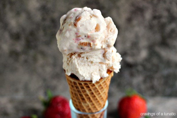 This vanilla roasted strawberry cheesecake ice cream with Biscoff bites recipe has everything you could want in an frozen dessert. It's loaded with roasted strawberries, cream cheese, and Biscoff pieces. This ice cream is beyond amazing!