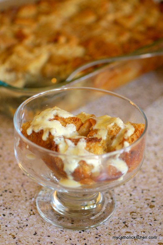 Boozy Caramel Apple Bread and Butter Pudding by My Catholic Kitchen: Guest Post on Cravings of a Lunatic